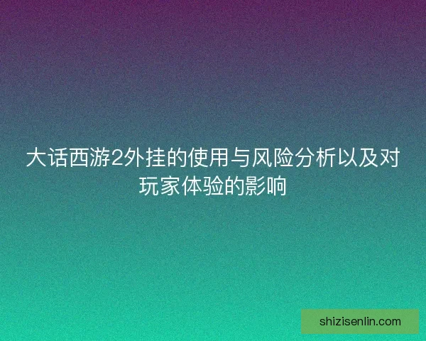 大话西游2外挂的使用与风险分析以及对玩家体验的影响