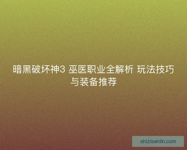 暗黑破坏神3 巫医职业全解析 玩法技巧与装备推荐 暗黑破坏神3 巫医职业全解析 玩法技巧与装备推荐